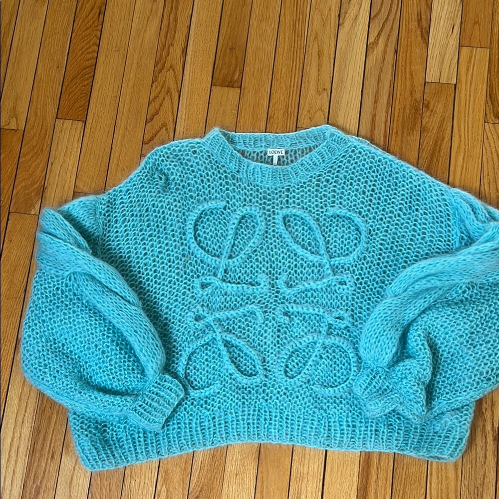 Loewe Blue Cable Knit Crew Neck Sweater